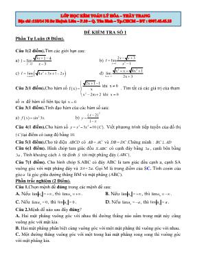 Đề đề nghị thi học kỳ II môn Toán Lớp 11 - Đề số 1 - Thầy Trang (Có đáp án)